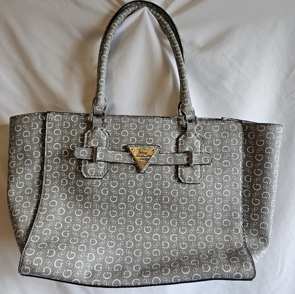 Guess Signature Grey Bag White Tote - Picture 1 of 4